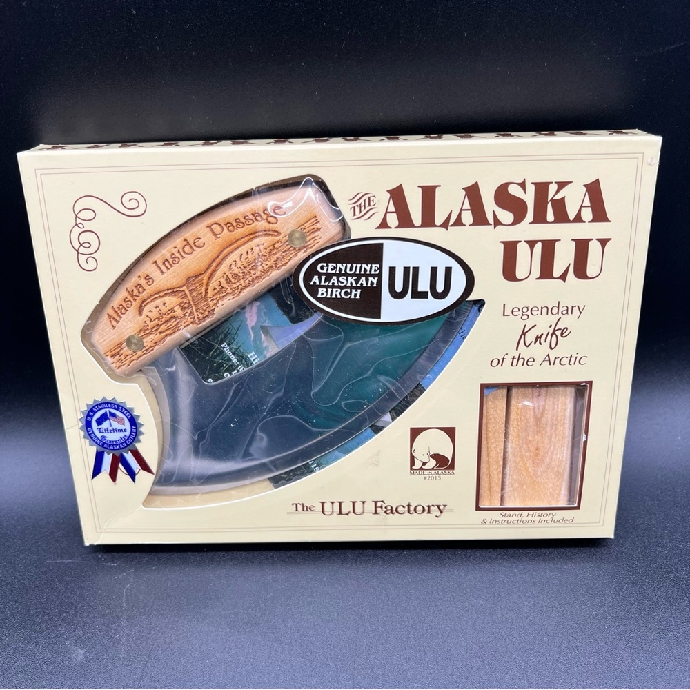 New Vintage 1993 Alaska ULU Knife and Stand Made With Alaskan Birch Wood Rustic